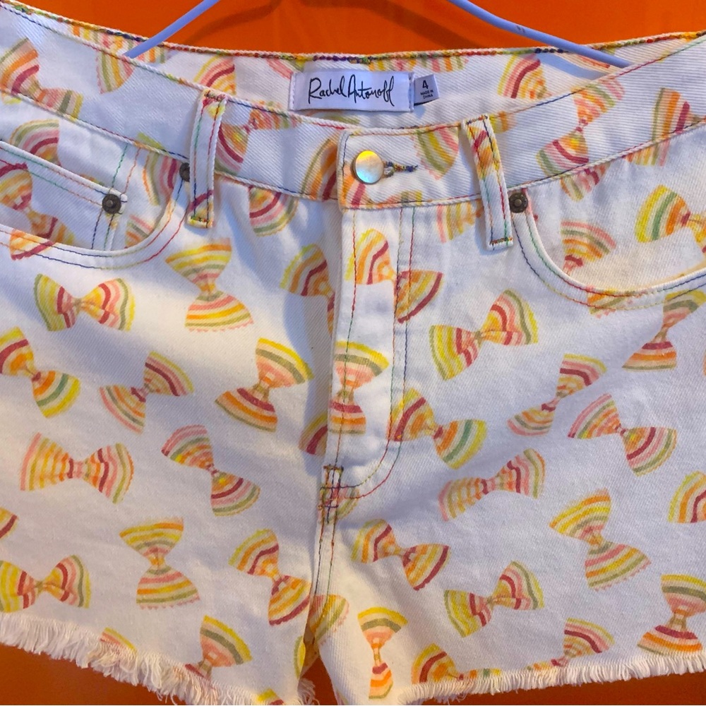 Rachel Antonoff Denim Nikki Shorts in Rainbow Farfalle Pasta